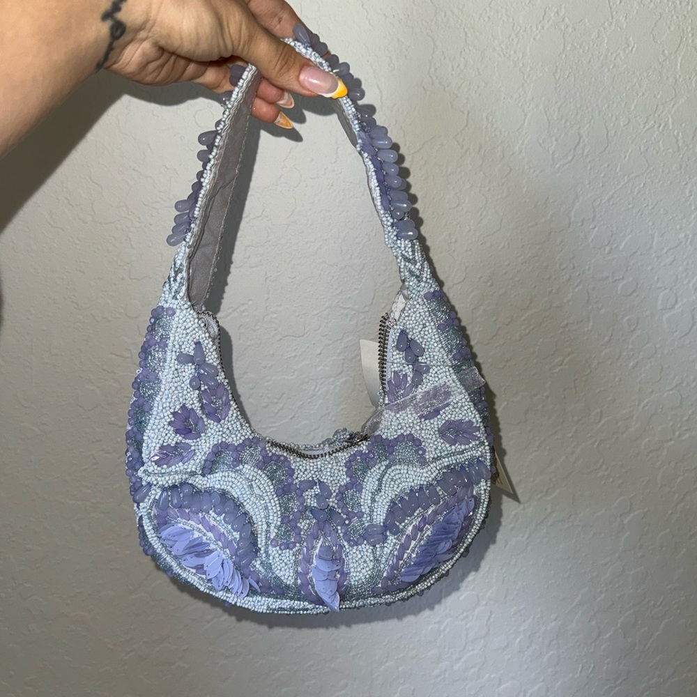 Elegant Beaded Lavender Handbag - Picture 2 of 3